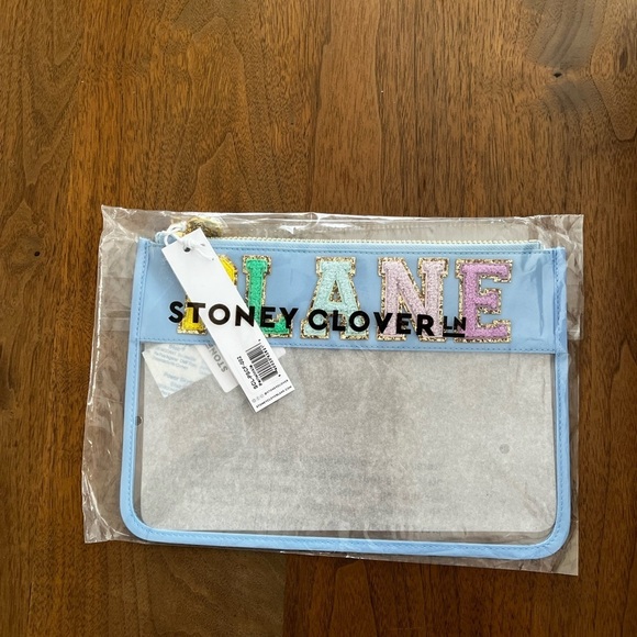 NWT STONEY CLOVER LN Plane Clear Flat Pouch in Blue - Picture 3 of 4